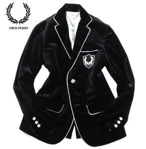 未使用 フレッドペリー FRED PERRY 5.9万 上質◆メタルボタン シルク ベロア ジャケット 38