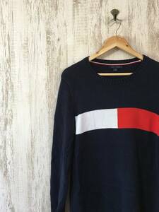 292☆【フロントロゴ コットンニットセーター】TOMMY HILFIGER トミーヒルフィガー 紺 M