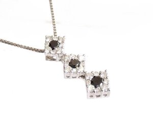 美品 K18 WG ブラックダイヤ 0.30ct ダイヤ0.20ct ■ ネックレス ホワイトゴールド レディース 750 □5B6DS