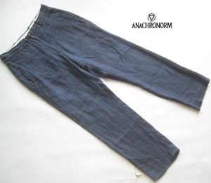 美品日本製!!アナクロノーム ANACHRONORM*麻100% ヘリンボーン織柄リネンパンツ 00 実寸S 紺 ネイビー LINEN HERRINGBONE TROUSERS