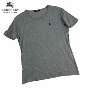 極美品 BURBERRY BLACK LABEL バーバリーブラックレーベル Tシャツ サイズ3/L相当 グレー×ブラック 胸ロゴ刺繍 ホースロゴ 希少 A2580