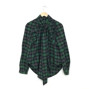 美品◆Dsquared2 ディースクエアード フリルブラウス 36◆S75NC0742 グリーン コットン レディース チェック柄 18AW トップス