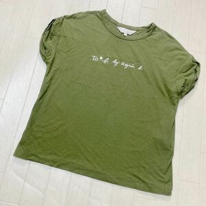 3950☆ TO b. Agnes b. アニエスベー トップス 半袖Tシャツ クルーネックTシャツ カジュアル 38 グリーン イラスト文字