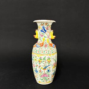 【後】FA016 色絵花鳥文花入 古美術 骨董品 古玩 時代物 古道具 中国美術品 朝鮮美術品 日本美術品