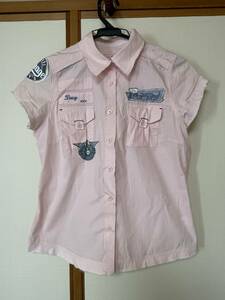 美品・レディース・女の子・半袖シャツ・綿シャツ・海外製・ピンク・Sサイズ相当・150円