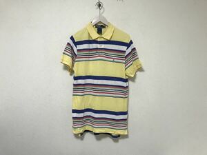 本物ポロラルフローレンPOLO RALPH LAURENコットンボーダー柄半袖ポロシャツメンズアメカジサーフミリタリービジネスイエローインド製L