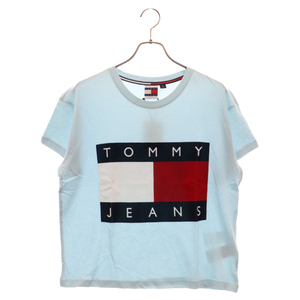 TOMMY HILFIGER トミーヒルフィガー ベルベット切り替え ロゴ 半袖カットソー Tシャツ ブルー DW03064 431