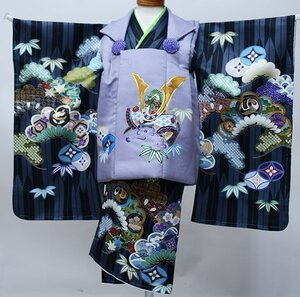 七五三 三歳 男児 被布着物フルセット 日本製 陽気な天使 金駒縫 兜 グレー 祝着 新品（株）安田屋 NO39637