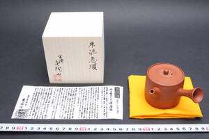 43961 新品 未使用 常滑焼 名工 山田陶山 ( 山田常山 ) 初代泥使用 朱泥 煎茶道具 急須 茶注 唐物写 玉露 横手 煎茶道具 共箱付 栞付 