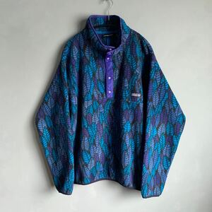 Patagonia 90’s スナップT リーフ柄 L フリース パタゴニア snapt leaf pattern 総柄 blue ブルー アメリカ製 USA ヴィンテージ vintage