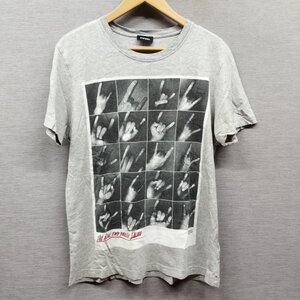 K722 DIESEL ディーゼル Tシャツ 半袖 カットソー The Real Two Finger Salute フォト プリント ハンドサイン クルーネック グレー S