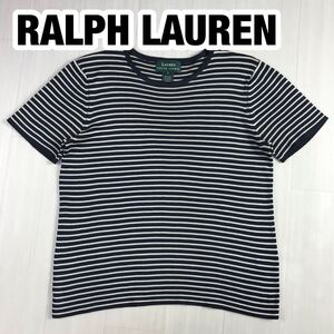 LAUREN RALPH LAUREN ローレン ラルフローレン シルクニット S ボーダー柄 ブラック×ホワイト 半袖ニット シルク100%