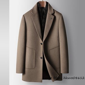 16万 最上級*ビジネスコート ダウンジャケット 厚手*WOOL ウールコート メンズコート アウター 防寒 チェスターコート 新品 カーキ 2XL