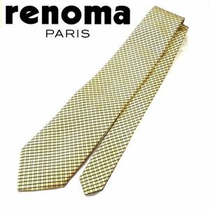 Renoma レノマ ネクタイ チェック柄 ゴールド 絹100% 日本製