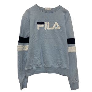 FILA プリント スウェット トレーナー フィラ M ライトブルー プルオーバー 裏起毛 古着卸 アメリカ仕入 a609-6076