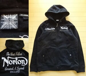 【Norton】エンブレム刺繍ロゴ入り フルジップ スウェットパーカー ブラック SIZE:XL (ノートン,カフェレーサー)