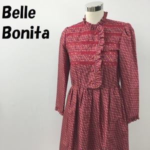 【人気】Belle Bonita/ベルボニータ レトロ シャツワンピース 長袖 フリル レース ドット柄 レッド系/S3027