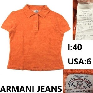 正規タグ★ARMANI JEANS/アルマーニ★フリース系もこもこ生地/半袖ポロシャツ★Tシャツ/トップス★オレンジ【I40/USA6】Shirts/tops▽2-267