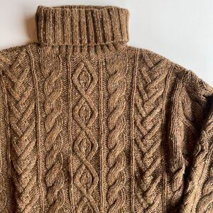 RRL “Alan Knit Turtleneck Sweater” L アラン ケーブル フィッシャーマン タートルネック ニット セーター Ralph Lauren ヴィンテージ