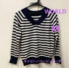 WORLD ネイビー／ベージュボーダー　トップス　M