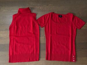 【美品 2点セット】VICKY カットソー 半袖 ニット ハイネック レッド RED 赤 ノースリーブ ビッキー Mサイズ 