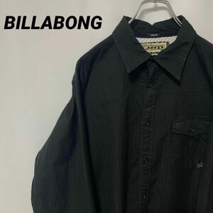 N-2030 BILLABONG ビラボン アメリカ古着 ビッグサイズ 長袖シャツ ストライプ 黒シャツ ブラック 2XL メンズ