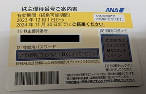 3662) ANA 全日空 株主優待券 1枚 24年11月30日まで 期限間近 送料無料