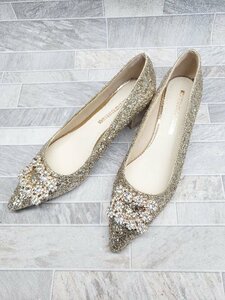 ◇ RUNNING & HEELS ジュエリー 光沢 キラキラ ヒール パンプス サイズ25.5cm ベージュ系 レディース P