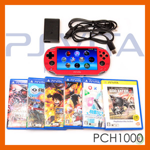 【PS Vita】SONY　PlayStation Vita プレイステーション ヴィータ Wi-Fiモデル PCH1000 ソフト6本 初音ミク/ワンピース/ゴットイーター2