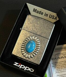 ★USA直輸入 ZIPPO ターコイズ インディアンジュエリー ネイティブアメリカン メタル貼り コンチョ オイルライター ネイティヴ bv835