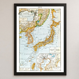 JAPON 19世紀 日本地図 イラスト アート 光沢 ポスター A3 バー カフェ ビンテージ クラシック レトロ インテリア 地理 JAPAN マップ