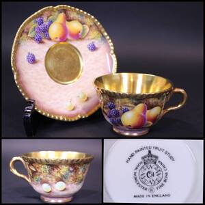 v-1450　ROYAL WORCESTER/ロイヤルウースター サイン入 ペインテッド フルーツ カップ＆ソーサー