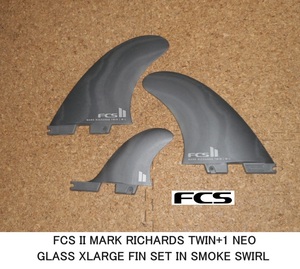 送料無料▲FCS II MARK RICHARDS TWIN+1 NEO GLASS FIN SET IN SMOKE SWIRL 新品