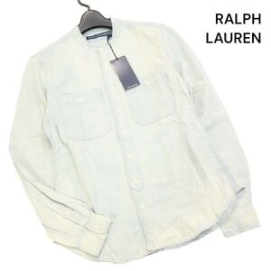 【新品 未使用】 RALPH LAUREN SPORT ラルフローレン 通年 USED加工♪ バンドカラー 長袖 デニム シャツ Sz.4　レディース　K4T00369_3#C