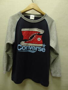 全国送料無料 コンバース CONVERSE 子供服 キッズ 男＆女の子 赤色ハイカットオールスターシューズ プリント 長袖 厚手素材 Tシャツ 140