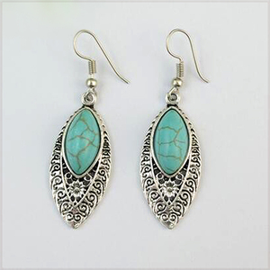 [EARRING] Gypsy Ethnic India Hanging マーキース ターコイズ ストーン ヴィンテージ デザイン ダングル シルバー ピアス 【送料無料】