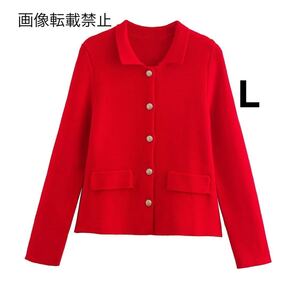 red レッド vintage ヴィンテージ レトロ ニット カーディガン トップス Lサイズ レディース★ZARA 好きな方に★2024 A/W 秋新作 新品★