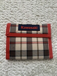 KAWASAKI（カワサキ） 布財布（二つ折り）2 ミニウォレット　レッド／アイボリー・チェック　新品　