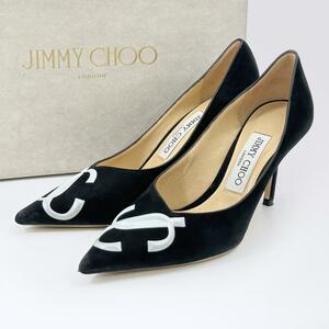 ジミーチュウ JIMMY CHOO パンプス ハイヒール スウェード スエード JCロゴ ポインテッドトゥ 黒 ブラック 35 22 ピンヒール