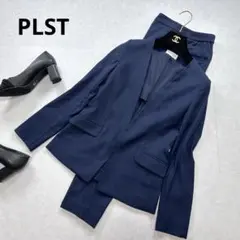 PLST リネンブレンド ノーカラーセットアップ パンツ S、XS ネイビー