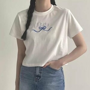 トップス Tシャツ レディース リボン 韓国 フリー ブラック