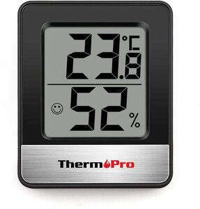 ブラック/1枚 ThermoProサーモプロ 湿度計 温度計 温湿度計デジタル 湿度計室内 大画面 見やすい 顔マーク 壁掛け 卓