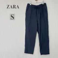 ZARA ザラ リネン　ブレンド　イージーパンツ　テロンテロン　ネイビー【S】