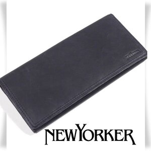 新品1円～★NEWYORKER ニューヨーカー 牛革レザー 二つ折り長財布 ロングウォレット ネイビー マディソン 正規店本物◆3025◆