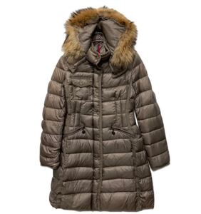 1円 美品 MONCLER HERMIFUR モンクレール エルミファー ダウンコート 茶色 ブルーフロストフォックスファー ロングダウンジャケット 00 XS