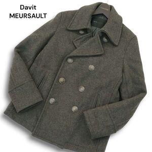 Davit MEURSAULT ダヴィットモルソー 秋冬 刻印ボタン★ メルトン ウール 中綿 Pコート Sz.L メンズ グレー 日本製　A4T13346_C#N