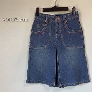 ◎NOLLEYS ecru デニムスカート ブルー色 サイズ36 Sサイズ相当 ひざ丈スカート ストレッチデニムスカート 台形 ストレッチデニム