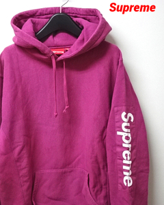 M【Supreme 17SS Sleeve Patch Hooded Sweatshirt Magenta シュプリーム スリーブ パッチ パーカー マジェンタ 2017SS　Supreme パーカー】