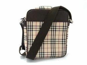 1円 ■美品■ BURBERRY バーバリー ノバチェック ナイロンキャンバス クロスボディ ショルダーバッグ アイボリー系×ブラウン系 AZ4546