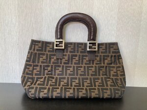 ●フェンディ FENDI ズッカ 総柄 ハンドバッグ ミニ トートバッグ キャンバス レザー ゴールド金具●